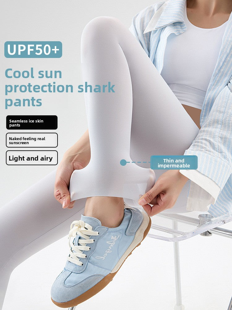 Leggings cortos de seda de hielo de tiro alto para mujer