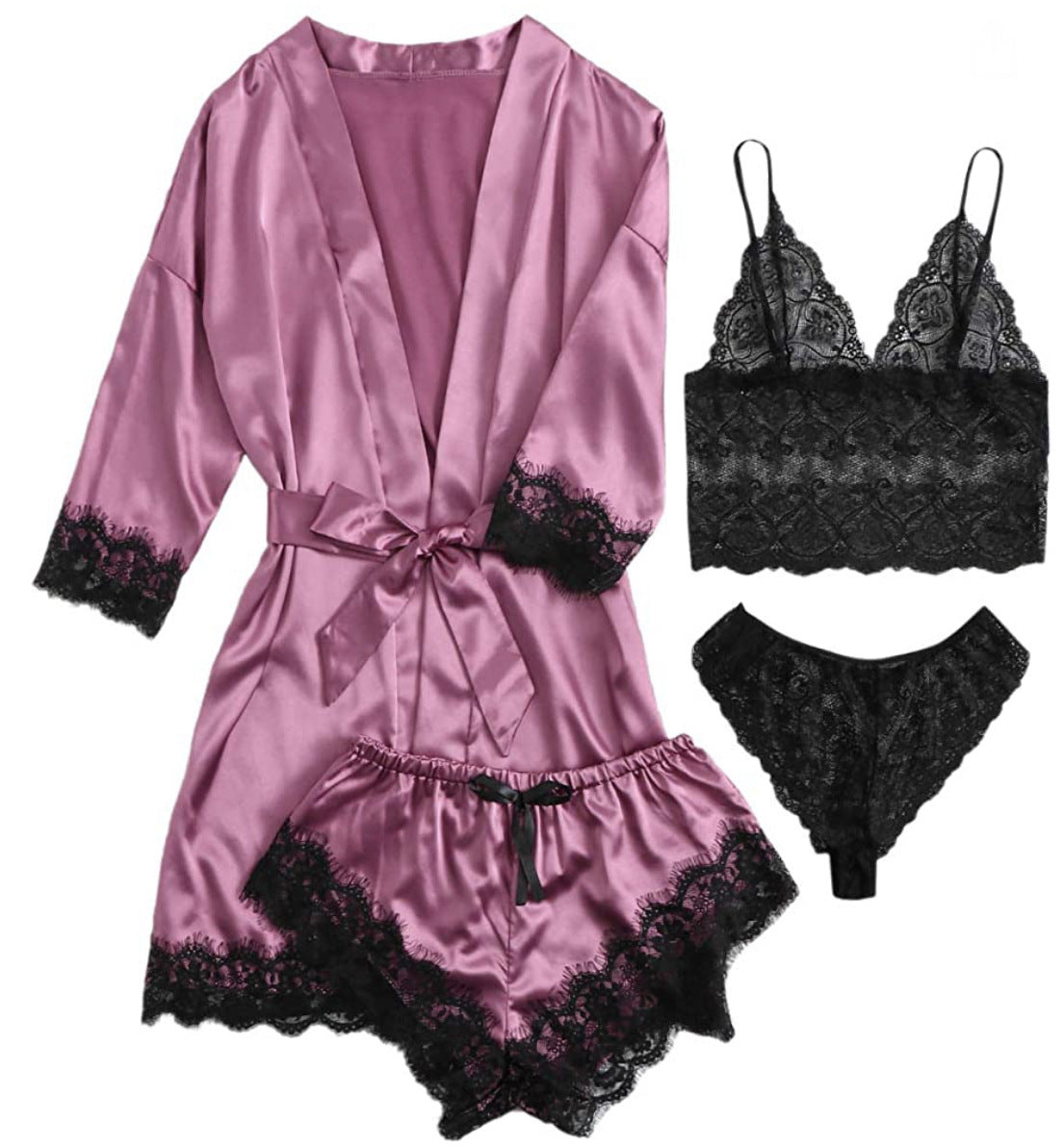 Conjunto de pijama de satén para mujer con tirantes ajustables