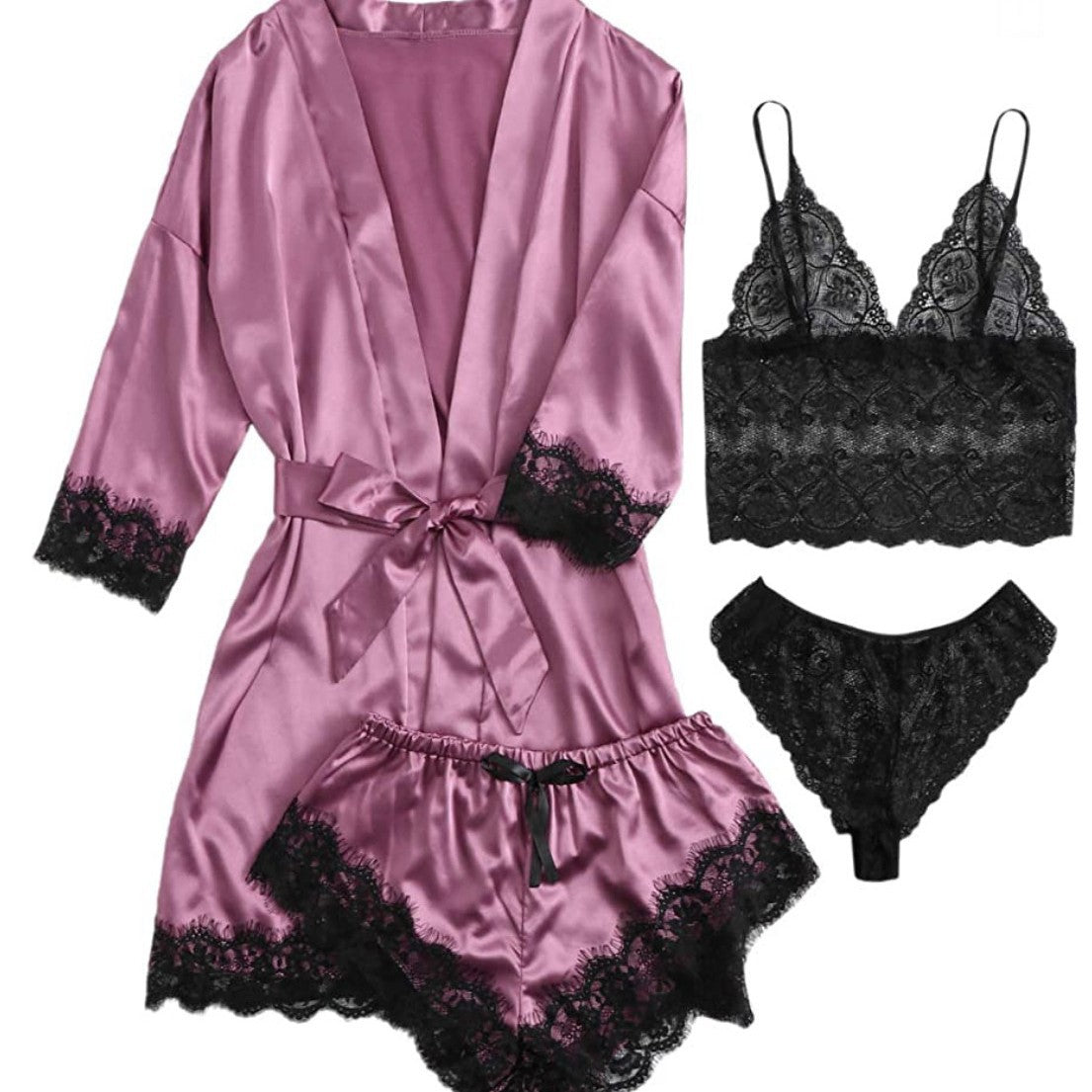 Conjunto de pijama de satén para mujer con tirantes ajustables