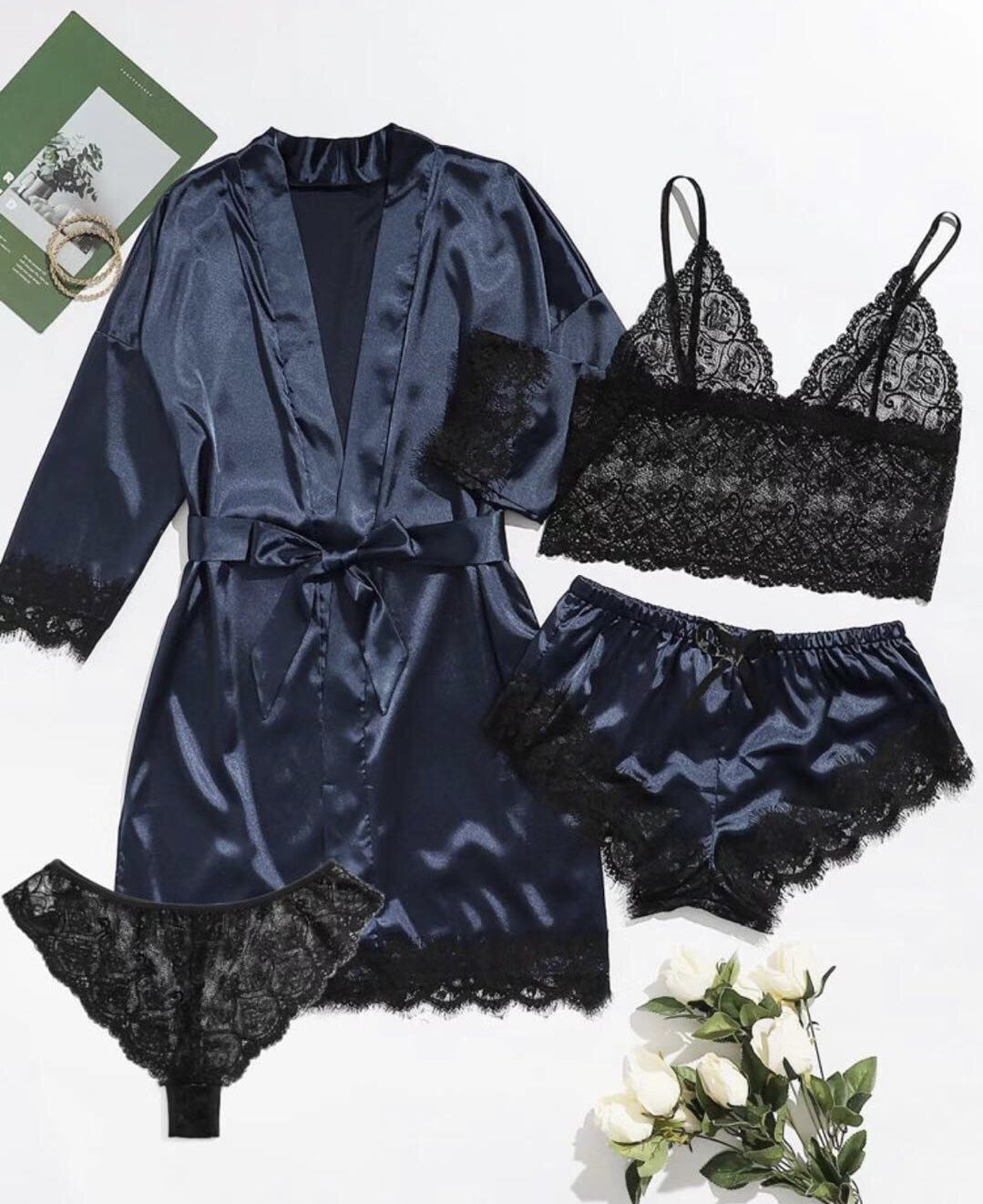 Conjunto de pijama de satén para mujer con tirantes ajustables