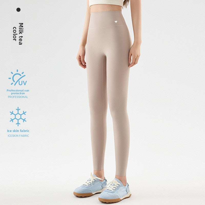 Leggings cortos de seda de hielo de tiro alto para mujer
