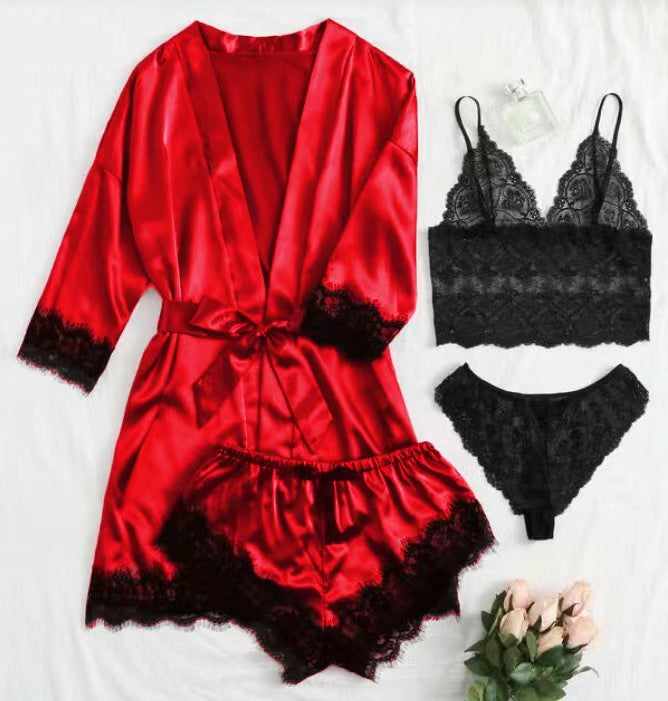 Conjunto de pijama de satén para mujer con tirantes ajustables