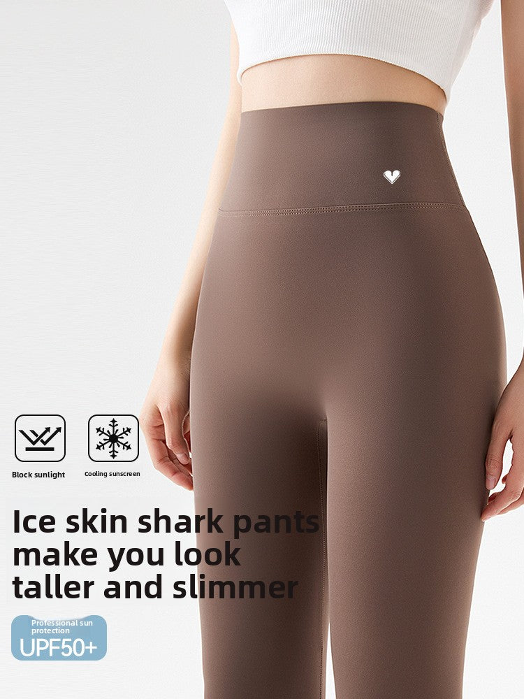 Leggings cortos de seda de hielo de tiro alto para mujer