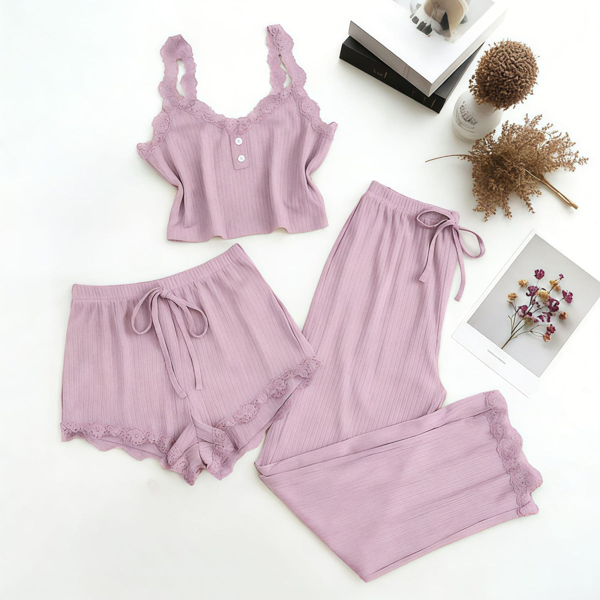 Conjunto de shorts y camiseta de canalé para mujer