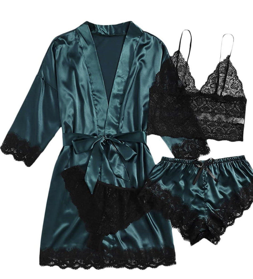 Conjunto de pijama de satén para mujer con tirantes ajustables