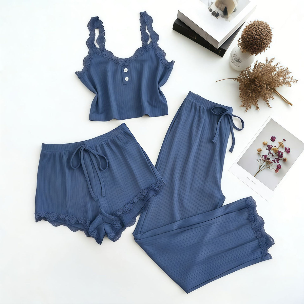 Conjunto de shorts y camiseta de canalé para mujer