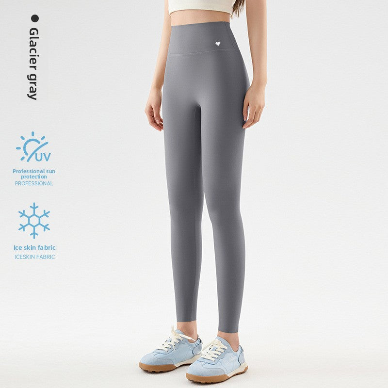 Leggings cortos de seda de hielo de tiro alto para mujer