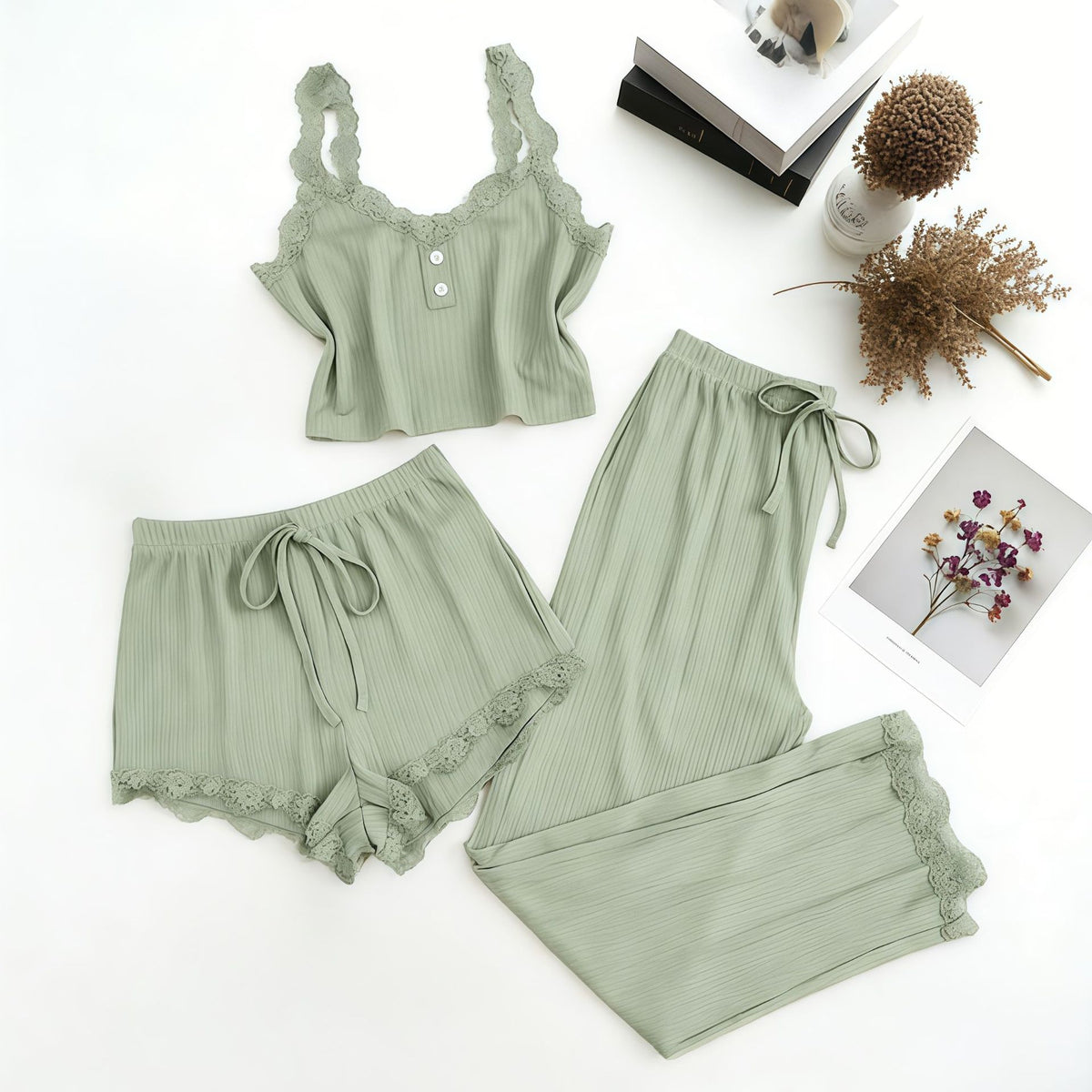 Conjunto de shorts y camiseta de canalé para mujer