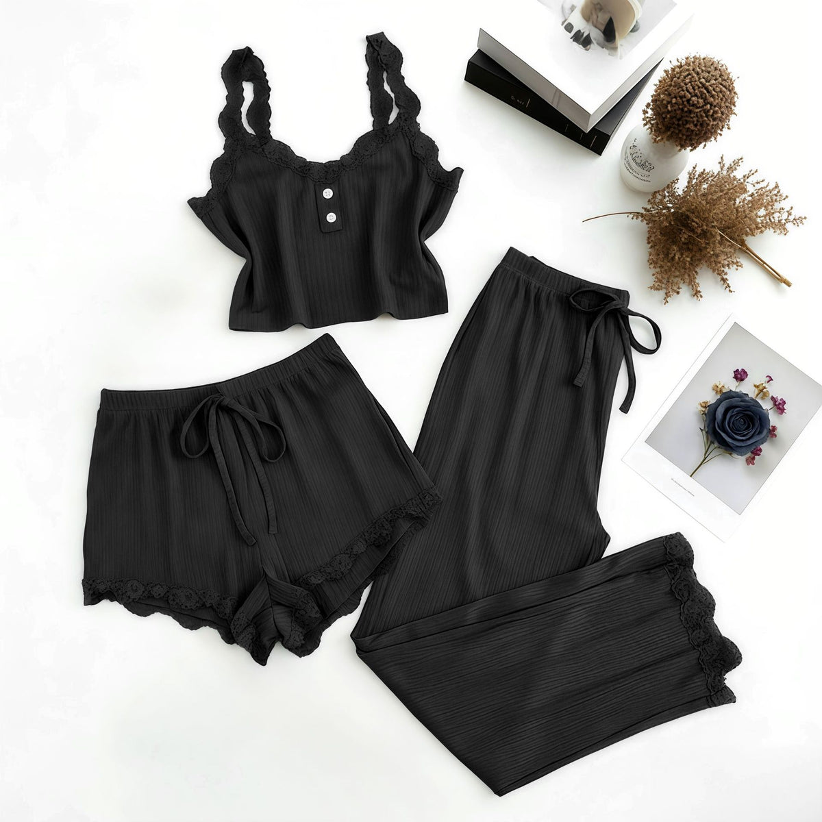 Conjunto de shorts y camiseta de canalé para mujer