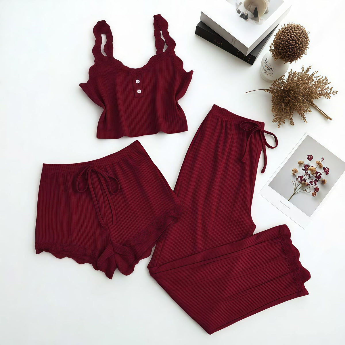 Conjunto de shorts y camiseta de canalé para mujer