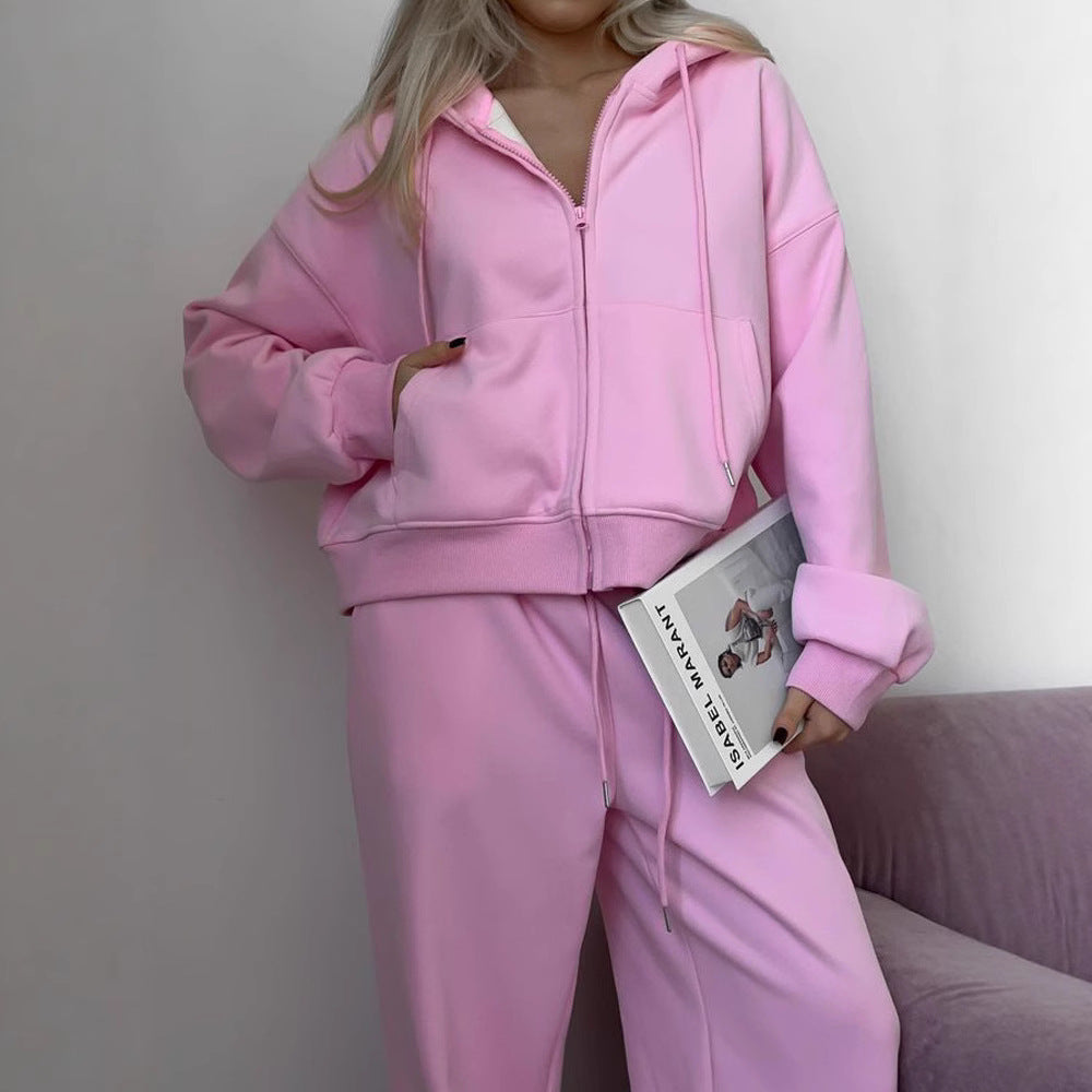 Cárdigan con capucha y cremallera y pantalones para mujer