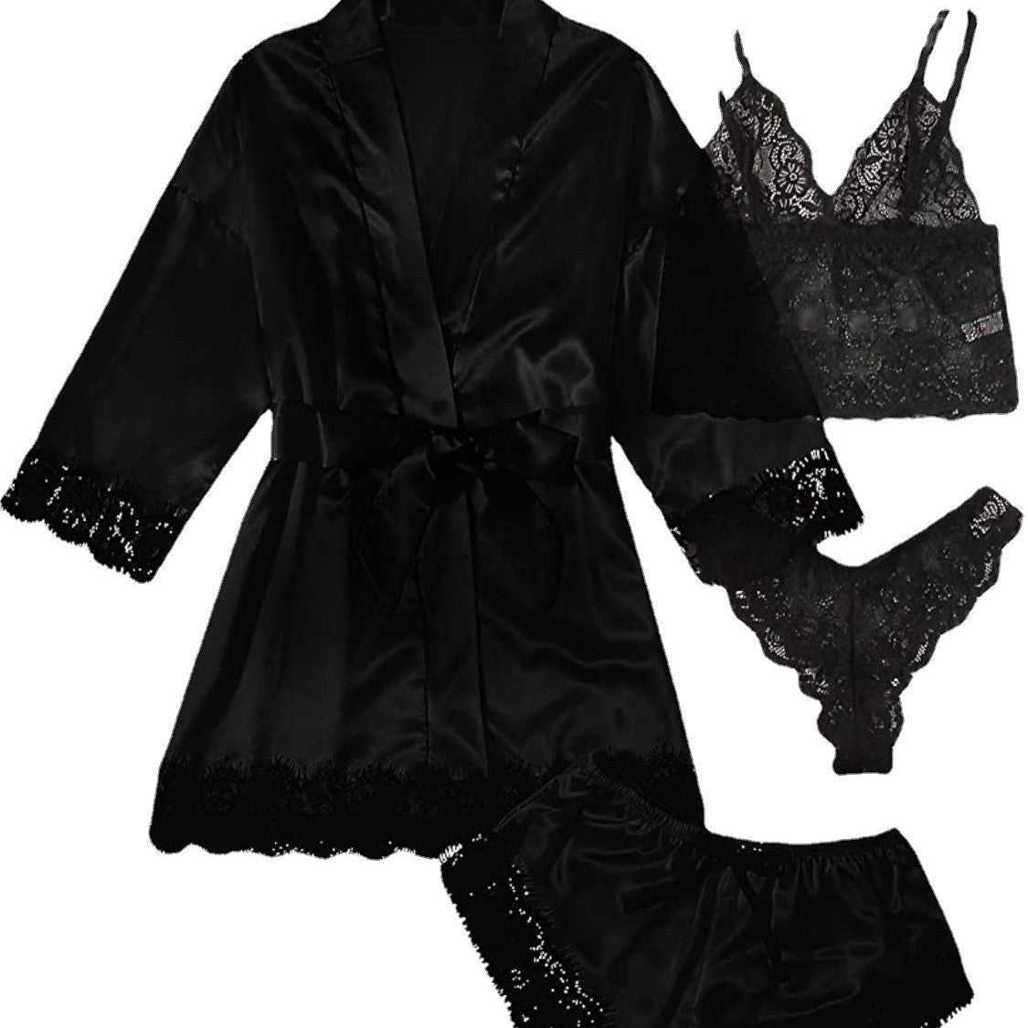 Conjunto de pijama de satén para mujer con tirantes ajustables